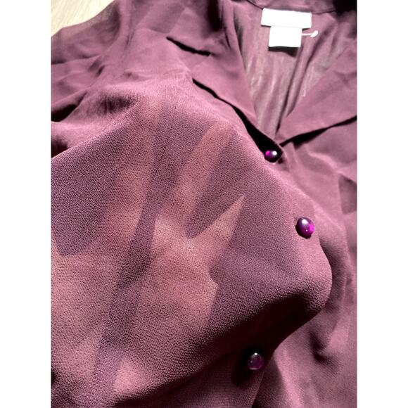 Vintage 90s Sheer Slinky Burgundy Blouse 12 Silky Model Off Duty Fairy Grunge - Picture 6 of 8